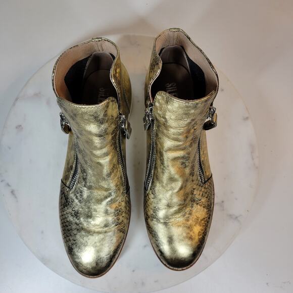 SILENT D Anthro OHMY Booties EU 38 US 7.5 Gold Leather Snakeskin Zipper Ankle - Picture 5 of 14